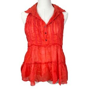 Free People ButtonUp Tiered Sleeveless Blouse XS Western Charm Southern Belle